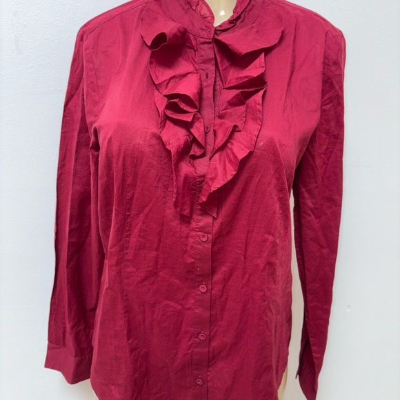 Talbots Red Ruffled Button Down Too Size 14 New - Picture 1 of 6